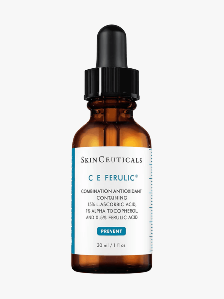 SkinCeuticals C E Ferulic in branded dropper component on a light gray background